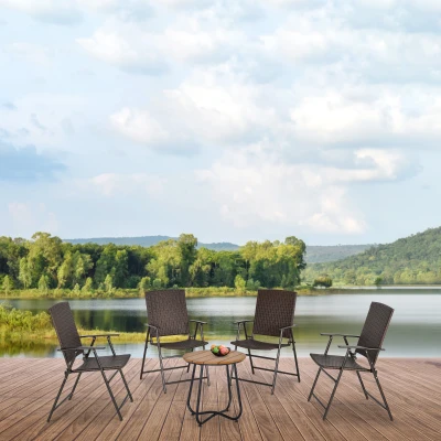Outsunny 4pcs Rattan Chair Garden Furniture Wicker Foldable Chair Steel Frame for Backyard Poolside Garden