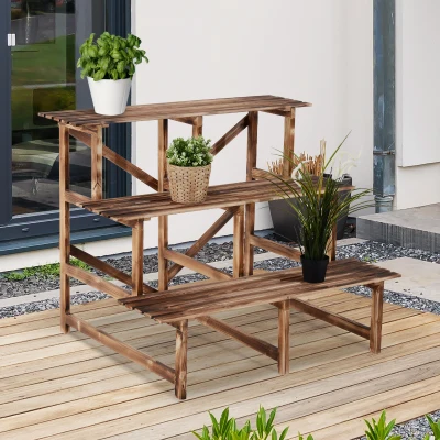 Outsunny 3 Tier Flower Stand Wood Planter Ladder Display Shelf Rack for Garden Outdoor Backyard 100Lx80Wx80H(cm)