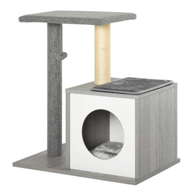 PawHut Cat Tree Condo with Natural Sisal Rope Scratching Post for Pets Multi-level Cat Tree Activity Center for Kittens Cat Tower Furniture Grey