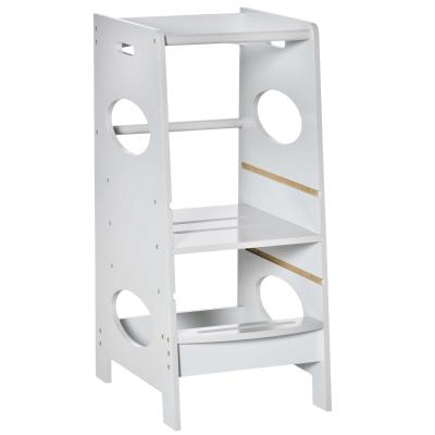 HOMCOM Kids Step Stool Toddler Kitchen Stool Learning Tower with Adjustable Standing Platform for Kids Kitchen Counter Grey