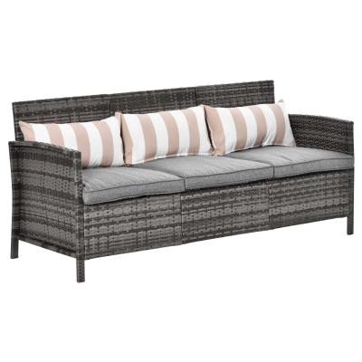 Outsunny Cushioned Outdoor Plastic Rattan Wicker 3-Seater Sofa Patio Conversation Furniture