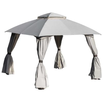 Outsunny 10' x 10' Steel Gazebo Canopy Party Tent Shelter with Double Roof & Curtains & Netting Sidewalls, Light Grey