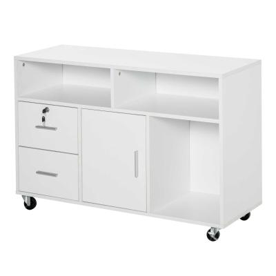 HOMCOM Mobile File Cabinet Home Office Lateral Filing Cabinet, Printer Stand with Open Shelves, Storage Organizer with Lockable Drawer, White