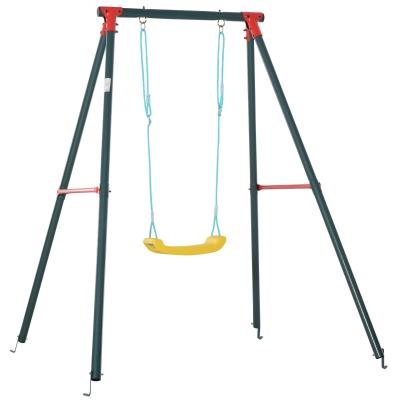 Outsunny Metal Swing Set with Adjustable Rope Heavy Duty A-Frame Stand Backyard Outdoor Playset for Kids Fun 6-12 Years Old Green