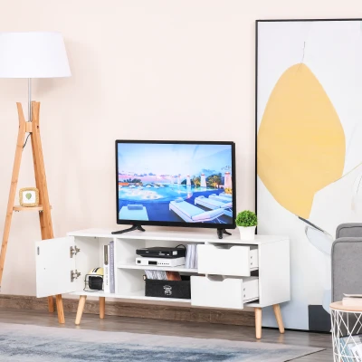 HOMCOM Modern TV Stand for TVs up to 42'' Flat Screen, TV Console Cabinet with Storage Shelf, Drawers, Cable Hole, Home Entertainment Center, Living Room Bedroom and Office, White