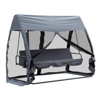 Outsunny 3 Seat Garden Swing Chair All Weather 2 in 1 Outdoor Rocking Bench with Cover Tent Water Resistant Roof + Zipped Door and Mesh Side Panel - Grey