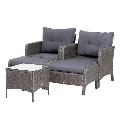 Outsunny 5 Piece Rattan Wicker Outdoor Patio Conversation Set with 2 Cushioned Chairs 2 Cushioned Ottomans and Glass End Desk