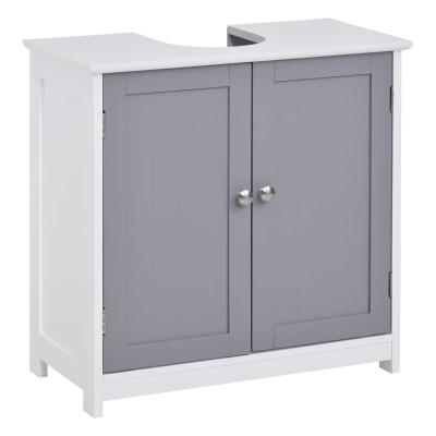 kleankin 60x60cm Retro Under-Sink Storage Cabinet w/ Adjustable Shelf Handles Drain Hole Bathroom Cabinet Space Saver Organiser White Grey