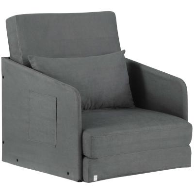 HOMCOM Single Sofa Bed Armchair Soft Floor Sleeper Lounger Futon Couch w/ Pillow and Pocket Grey