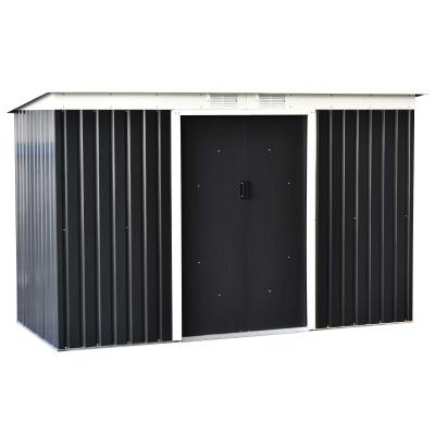 Outsunny 9ft x 4.25ft Corrugated Garden Metal Storage Shed Outdoor Equipment Tool Box with Foundation Ventilation & Doors Dark Grey