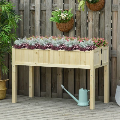 Outsunny Wood Rectangular Garden Planter Folding Design, Outdoor Workstation with Drainage Hole, 45.25'' x 22'' x 30''