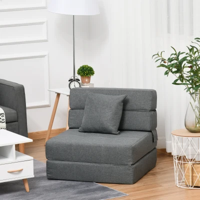 HOMCOM Convertible Floor Sofa Bed Recliner Fabric Upholstered Sleeper Lounge Futon with Pillow for Living Room, Grey