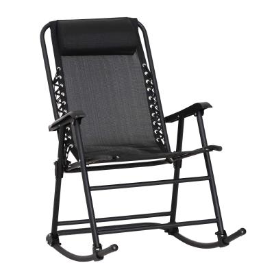Outsunny Garden Rocking Chair Folding Outdoor Adjustable Rocker Zero-Gravity Seat with Headrest Camping Fishing Patio Deck - Black