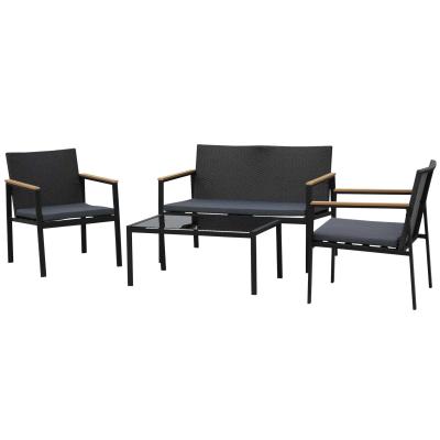 Outsunny 4-Piece Cushioned Outdoor Rattan Wicker Chair and Loveseat Furniture Set