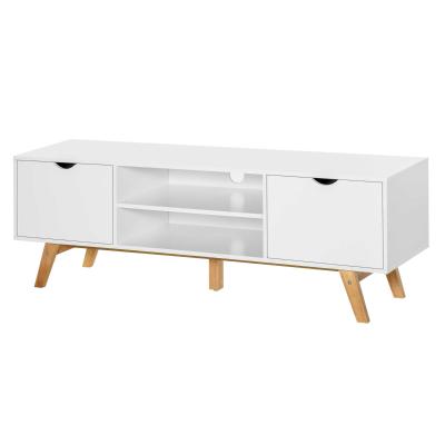 HOMCOM TV Stand Storage Cabinet Media Unit w/Wood Legs Storage Shelves Entertainment Center Modern Living Room Home Furniture White