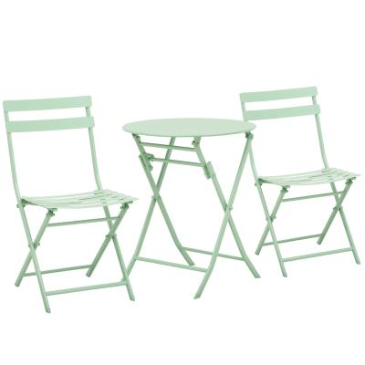 Outsunny 3 Pieces Patio Bistro Conversation Coffee Set Foldable Garden Table & Chair for Outdoor Yard Porch Poolside Balcony Green