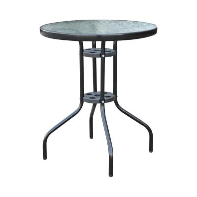 Outsunny Bistro Table Outdoor Tempered Glass Top Table Garden Round Dining Table - 60cm Diameter