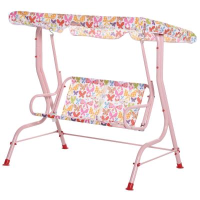 Outsunny Kids Two-Seater Swing Chair Double Garden Seat w/ Belt Adjustable Canopy Fun Toddler Glider Hammock Lounge Backyard Pink