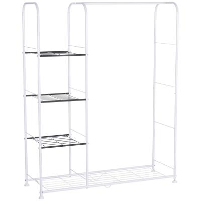 HOMCOM Colgador de Ropa Perchero Burro de Doble Barra para Colgador Ropa Zapatero con 3 Estantes Pies Ajustables 122x42.5x151cm