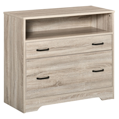 Vinsetto Caisson de bureau commode bureau classeur à dossiers suspendus avec support d'imprimante - niche - 2 tiroirs coulissants - dim. 85 x 35 x 73 cm - MDF aspect chêne clair
