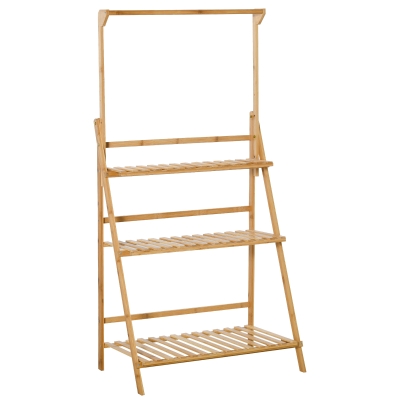 Étagère échelle à fleurs en bois de bambou - 3 étagères + barre support