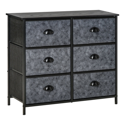 Commode 6 tiroirs non tissés aspect marbre gris foncé noir