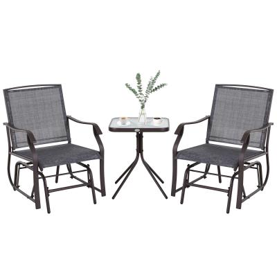 Outsunny Conjunto de Muebles de Jardín Set de 2 Silla Mecedoras 1 Mesa de Acero Textilene para Patio Terraza Exterior 50x50x60 cm Carga 160 kg Gris