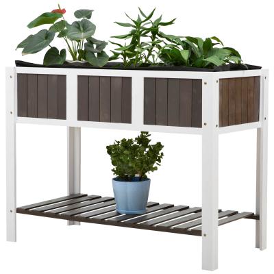 Outsunny Wooden Planter Raised Elevated Garden Bed with Shelf Solid Wood Outdoor/Indoor