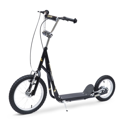 HOMCOM Trotinete para Crianças acima de 5 anos Scooter de 2 Rodas Grandes com Duplo Freio e Guidão Ajustável em Altura Adolecentes Adultos 125x58x92-100cm Preto