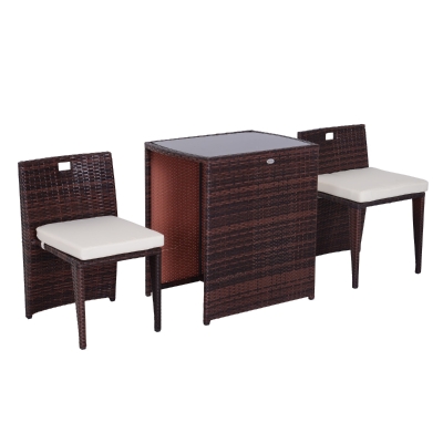 Outsunny Conjunto de mobiliário de exterior 1 Mesa e 2 Cadeiras cor Castanho