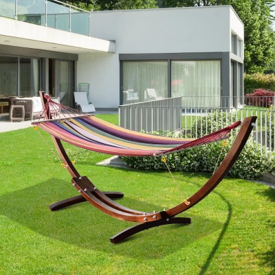 Outsunny Cama Rede com Suporte de Madeira Cama Rede para Praia Campismo Jardim Carga Máxima 120kg 325x118x120cm Madeira e Multicor