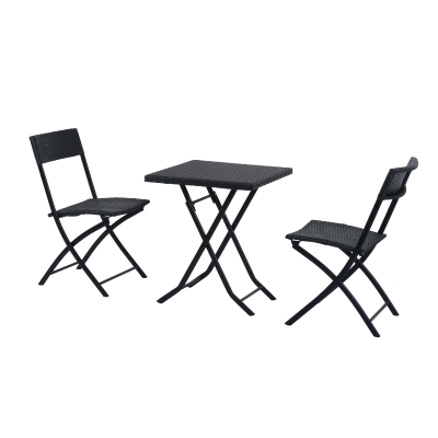 Outsunny Conjunto de Jardim de Vime 3 peças Dobráveis Jogo de Mesa 60x60x72cm e Cadeiras 60x47x83,5cm para Pátio Varanda Terraço Metal Preto