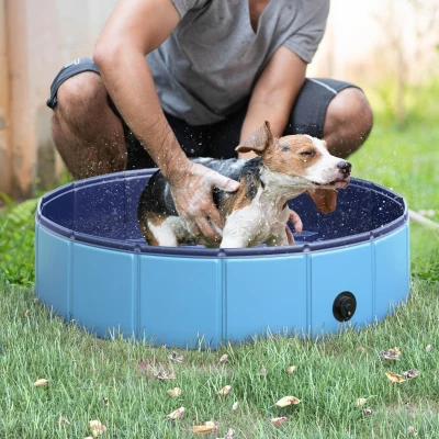 PawHut Piscina Dobrável para Cães Ø80x20 cm Banheira Portátil para Animais de Estimação Antiderrapante PVC Multiusos Cor Azul