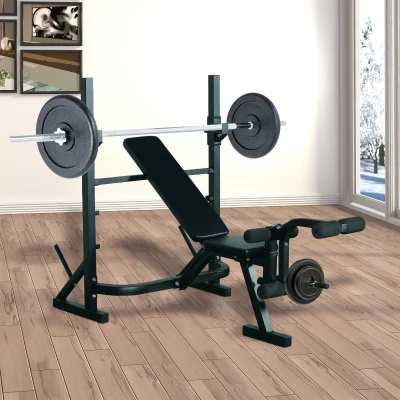 HOMCOM Banco de Musculação Multifuncional com Altura Ajustável de 3 Níveis para Treino de Corpo Inteiro 175x98x130 cm Preto