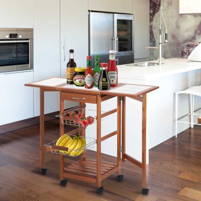 HOMCOM Carrinho de cozinha Serviço Auxiliar de Madeira De metal cromado 6 rodas 91x37x75 cm