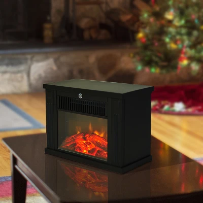 HOMCOM Lareira Elétrica Portátil com Termostato Ajustável 600W/1200W e Efeito de Chama Realista 34x17x25cm Preta