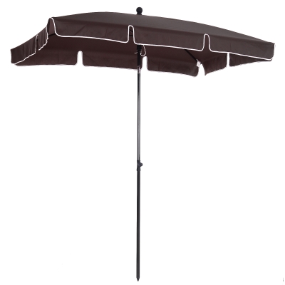Outsunny Chapéu de Sol Retangular de Jardim 198x130x240cm Chapéu de Sol de Alumínio com Função de Inclinação para Terraço Pátio Exterior Marrom