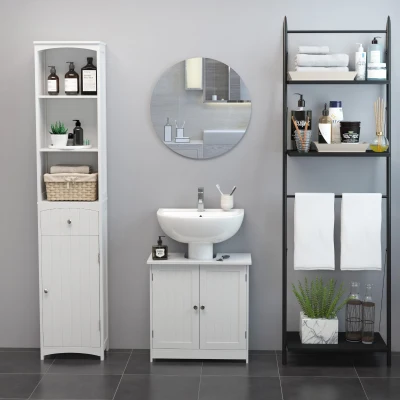 HOMCOM Móvel para Lavatório Pousar Armário Casa de Banho de Armazenamento com 2 Portas e Prateleira Interior Ajustável Moderno 60x30x60 cm Branco