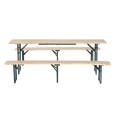 Outsunny Conjunto de Móveis para Jardim para 4-6 Pessoas Conjunto de Mesa e 2 Bancos Dobráveis para Exterior Campismo Mesa 218x46x75cm Bancos 218x24,5x43cm Madeira e Verde
