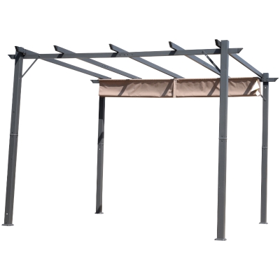 Outsunny Pérgola de Alumínio 3x3m para Jardím Pátio ou Terraço com Teto Retrátil Tecido Poliéster Resistente à Água e UV