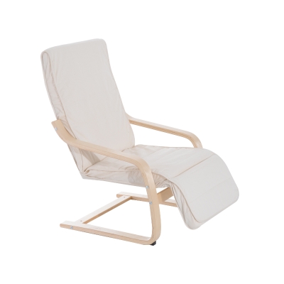 HOMCOM Cadeira Relax Cadeira Relax de Madeira com Apoio para os Pés Ajustável 66,5×83×100cm Bege