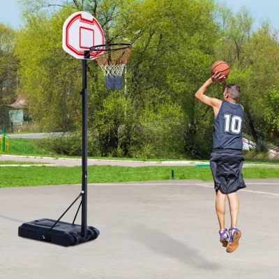 HOMCOM  Tabela de basquetebol dobrável e ajustável em altura 150-210 cm branco preto e vermelho
