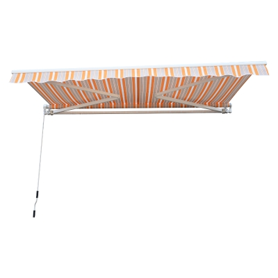 Outsunny Toldo Retrátil com Manivela Toldo de 300x250cm com Braço Articulado de Alumínio e 280 g/m² Laranja e Branco