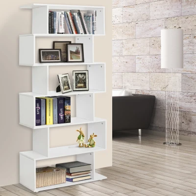 HOMCOM Estante Moderna com 6 prateleiras em forma de S Madeira 80 x 25 x 192 cm branco