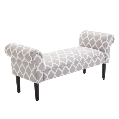 HOMCOM Banco de Pé de Cama Banco com Assento Acolchoado e Pés de Madeira para Dormitório Entrada 132x45,5x58cm Branco e Cinza
