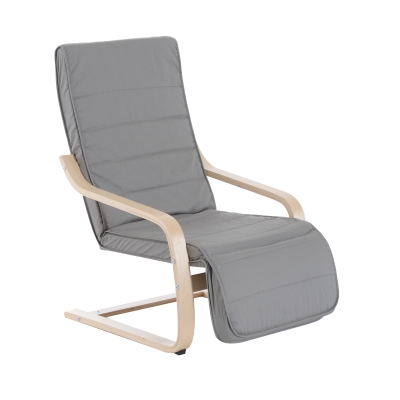 HOMCOM Cadeira Relax Cadeira Relax de Madeira com Apoio para os Pés Ajustável 66,5x83x100cm Cinza
