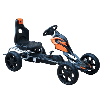 HOMCOM Carro de Pedais para Crianças acima de 5 anos com assento ajustável embreagem e freio 122 x 60 x 70 cm preto e laranja