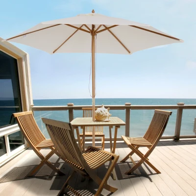 Outsunny Chapéu de Sol Ø250x225cm Chapéu de Sol com Mastro de Madeira com 6 Hastes Sistema de Polia com Fixação para Jardim Pátio Terraço Creme
