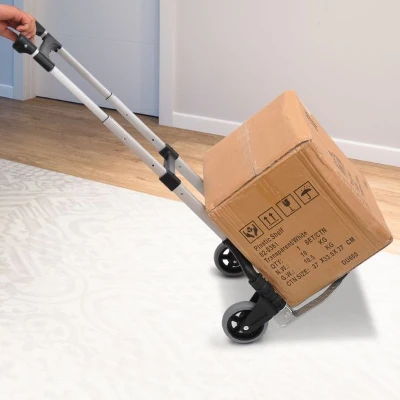 HOMCOM Carrinho de mão dobrável de alumínio Altura ajustável de 3 níveis Fácil transporte Carga 70 kg 41x38,5x100 cm Preto e cinza