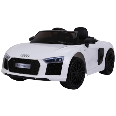 HOMCOM Carro Elétrico para Crianças acima de 3 anos Audi R8 com Controle a Distância MP3 USB Luzes e Sons Abertura da Porta 123x71x49cm Carga 30kg Branco